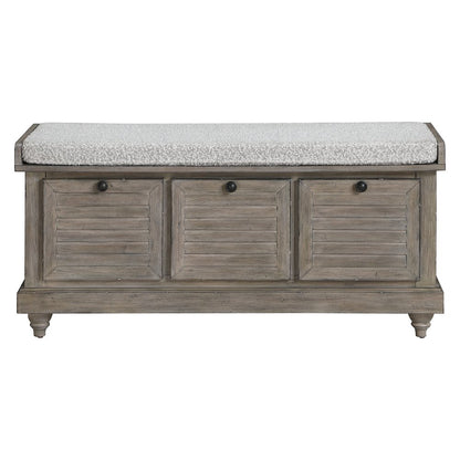 Dover Storage Bench In Goldstone Finish With Salt And Pepper Cushion Asm