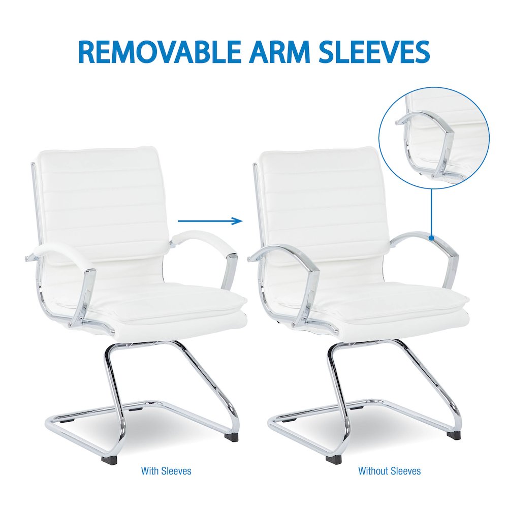 Guest Faux Leather Chair with Chrome Base and Includes Removable Arm Sleeves