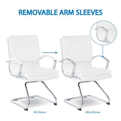 Guest Faux Leather Chair with Chrome Base and Includes Removable Arm Sleeves