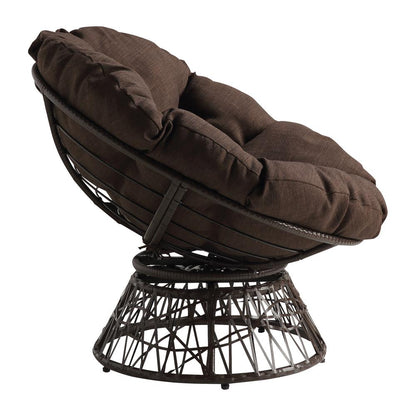 Papasan Chair with Brown Round Pillow Cushion and Brown Wicker Weave, BF25291BR-1