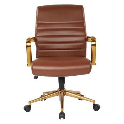Mid-Back Saddle Faux Leather Chair with Gold Finish Arms and Base K/D, FL22991G-U41