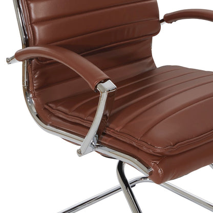 Guest Faux Leather Chair in Saddle with Chrome Base, Removable Arms