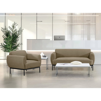 Delta Armchair in Taupe Fabric with Black Metal Legs