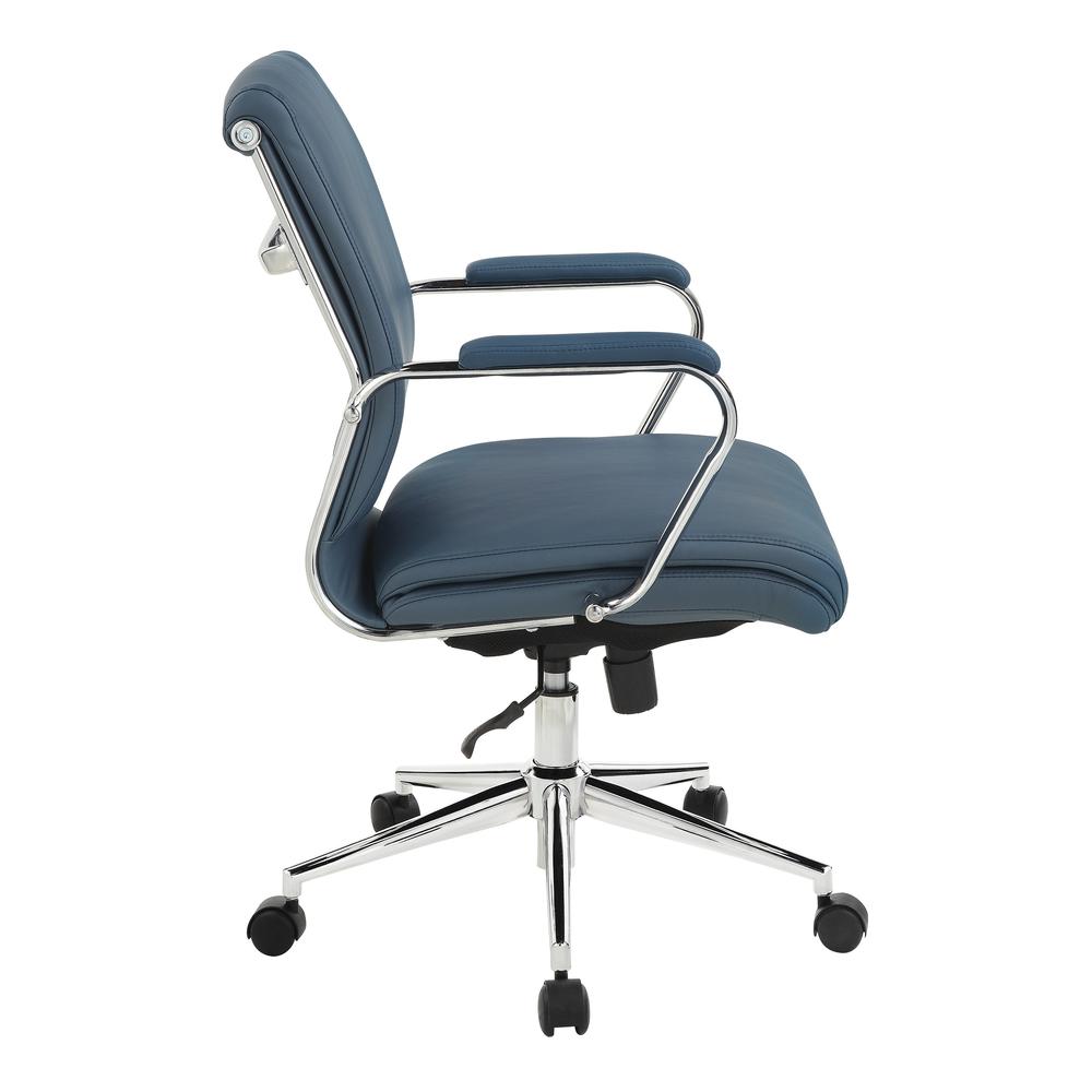 Mid Back Manager's Chair with Dillon Blue Antimicrobial Fabric and Chrome Base