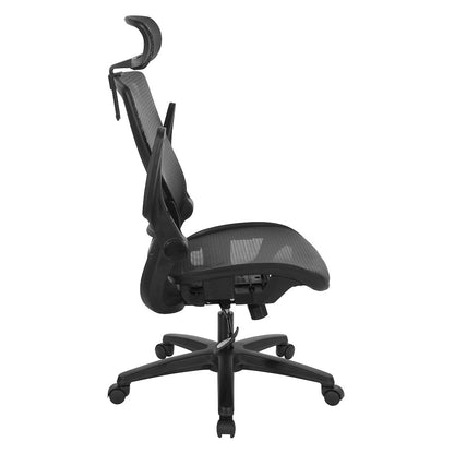 Managers Chair With Mesh Back And Seat And Adjustable Flip Arms And Headrest