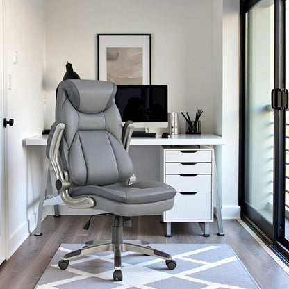 Ergonomic Leather Office Chair – Executive High Back Gray Desk Chair