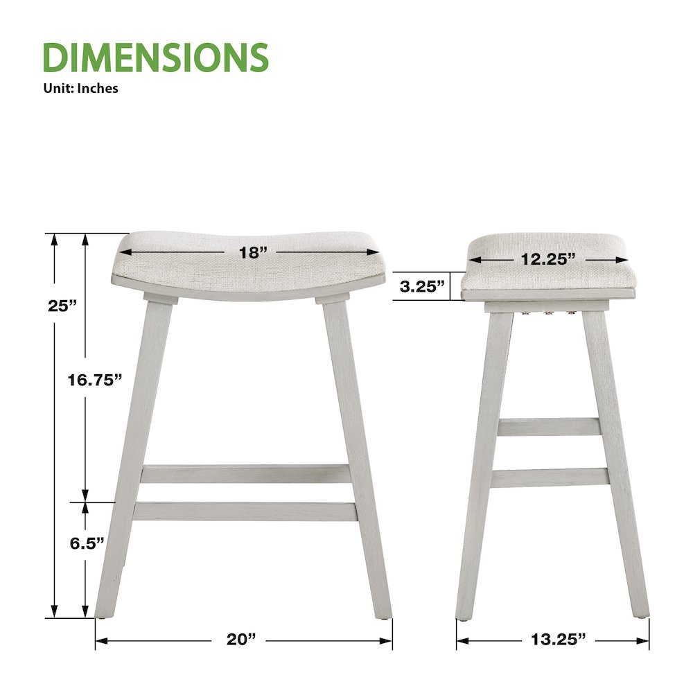 Coley 24" Saddle Stool 2-Pack With Linen Fabric Seat And White Wash Frame