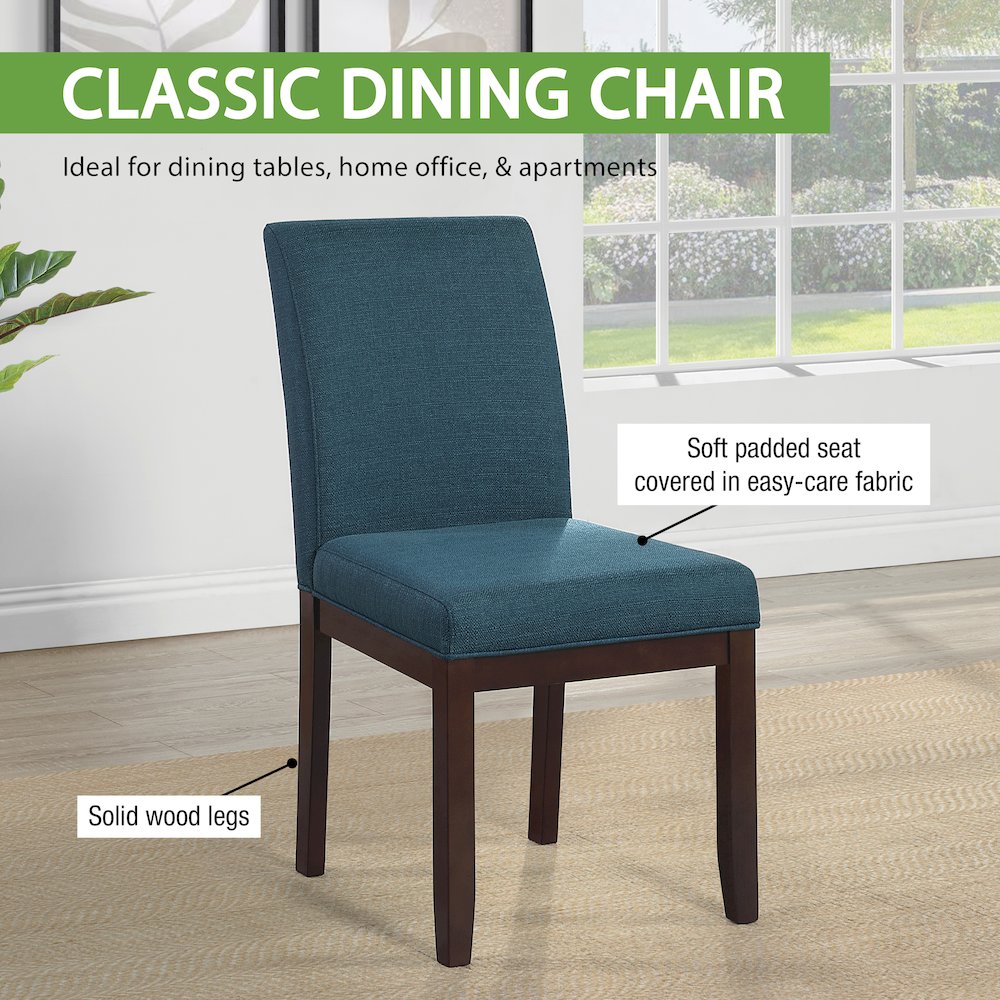 Dakota Parsons Chair in Azure Fabric and Espresso Finished Legs