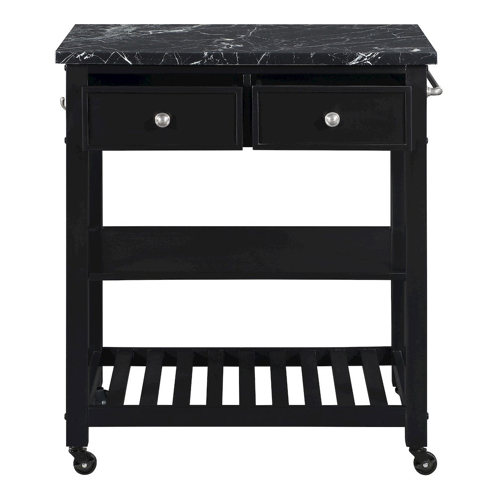 Litchfield Kitchen Cart With Faux Marble Top in Black Finish