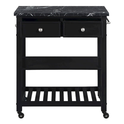 Litchfield Kitchen Cart With Faux Marble Top in Black Finish