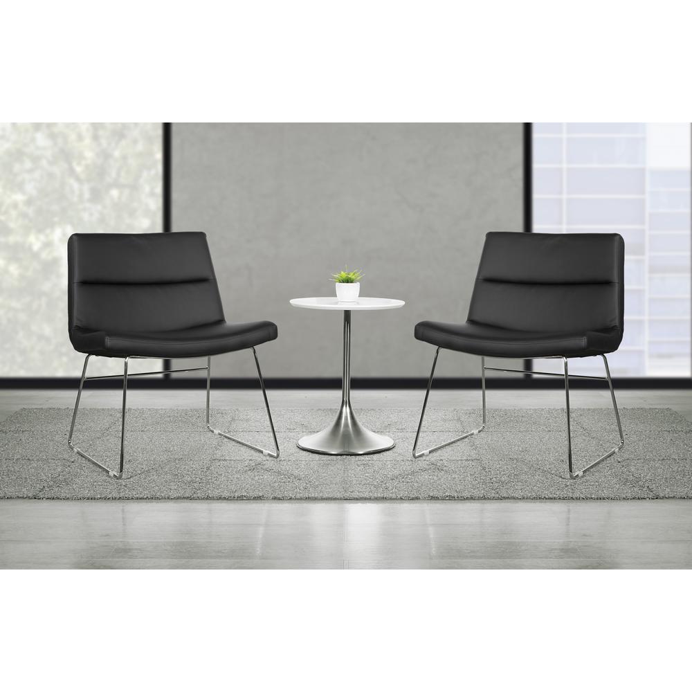 Thompson Chair in Black Faux Leather with Chrome Sled Base, THP-U6
