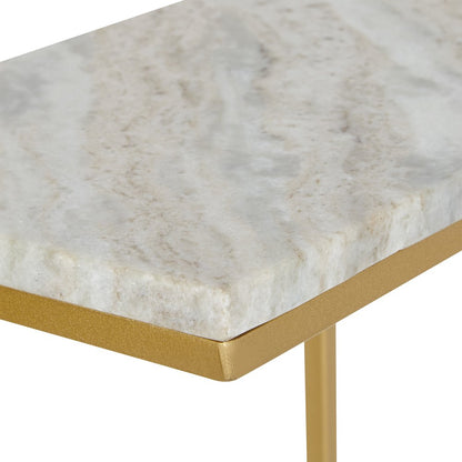 Solid White Marble Top C-Table with Gold Tone Metal Base 2-Pack