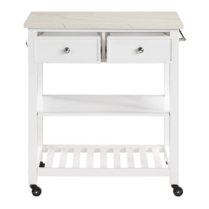Litchfield Kitchen Cart With Faux Marble Top in White Finish