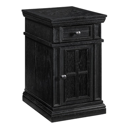 Chair Side Table with 1 Drawer and 1 Glass Door with Power Strip in Black Finish