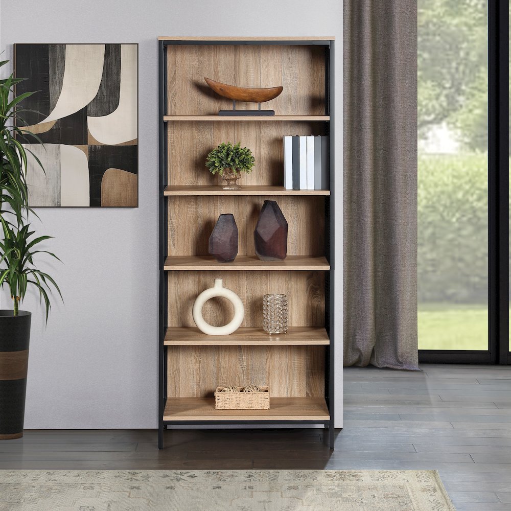 Ace 72” 5-Shelf Bookcase in Rustic Oak Finish