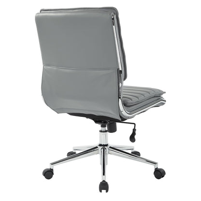 Armless Mid Back Manager's Faux Leather Chair in Charcoal with Chrome Base.