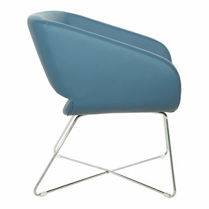 Lounge Chair in Blue Faux Leather with Chrome Base, LRL-R105