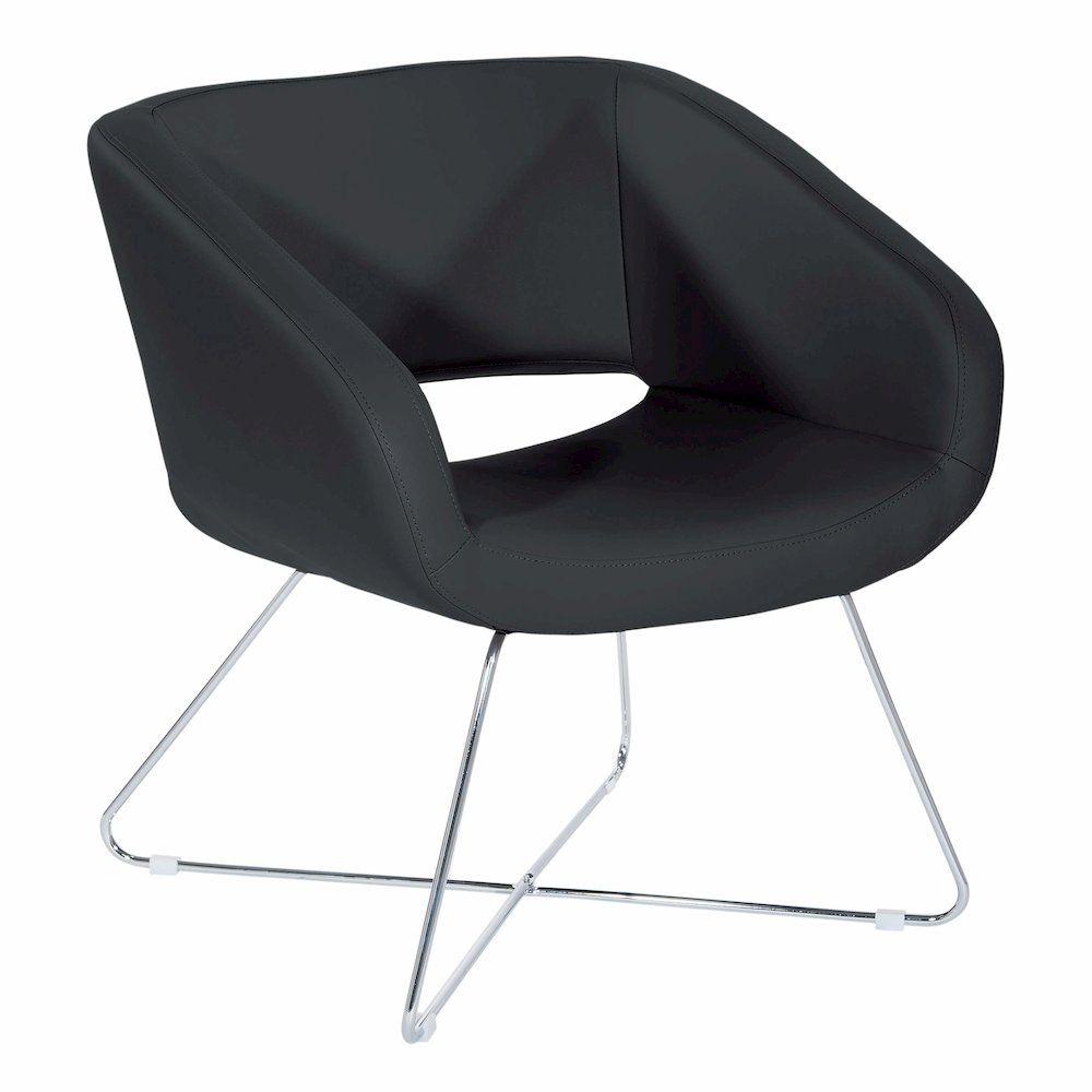 Lounge Chair in Black Faux Leather with Chrome Base, LRL-R107