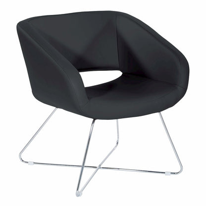 Lounge Chair in Black Faux Leather with Chrome Base, LRL-R107