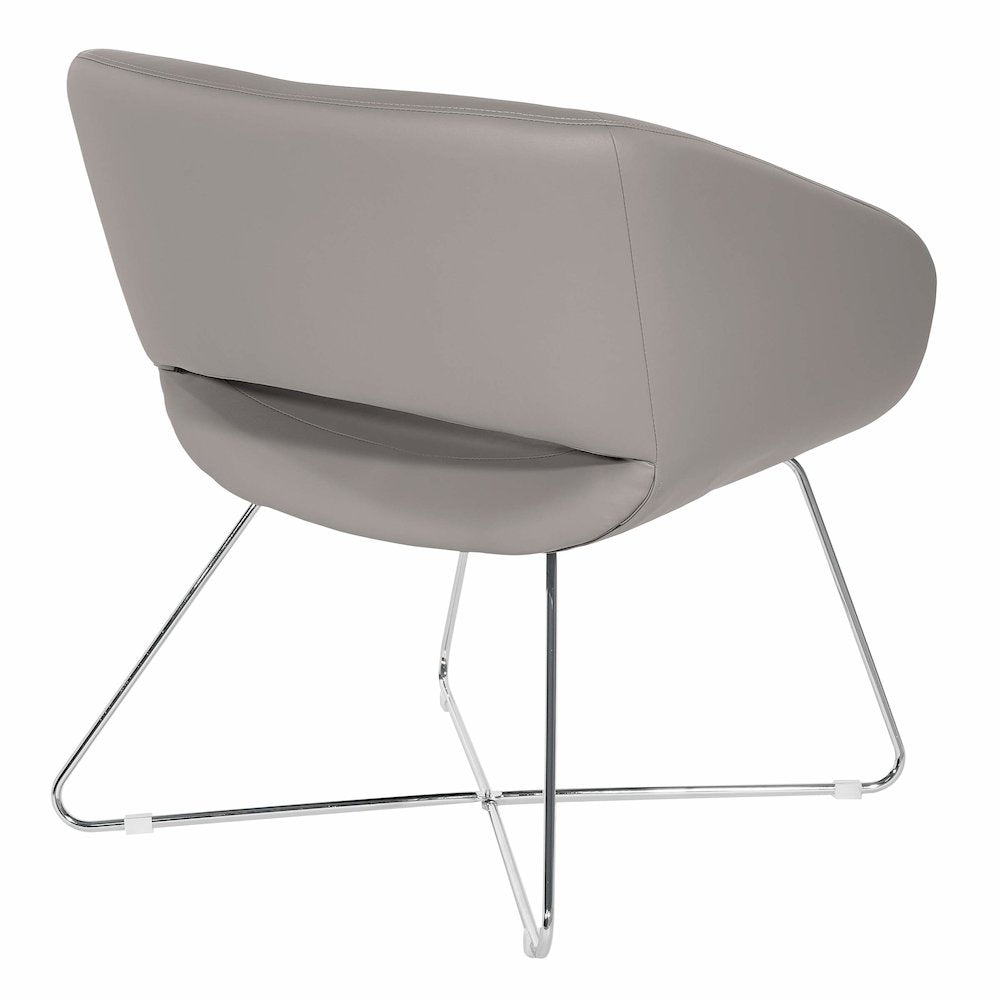 Lounge Chair in Grey Faux Leather with Chrome Base, LRL-R103