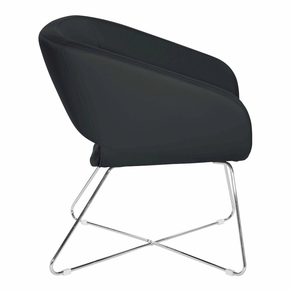 Lounge Chair in Black Faux Leather with Chrome Base, LRL-R107