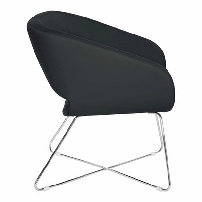 Lounge Chair in Black Faux Leather with Chrome Base, LRL-R107