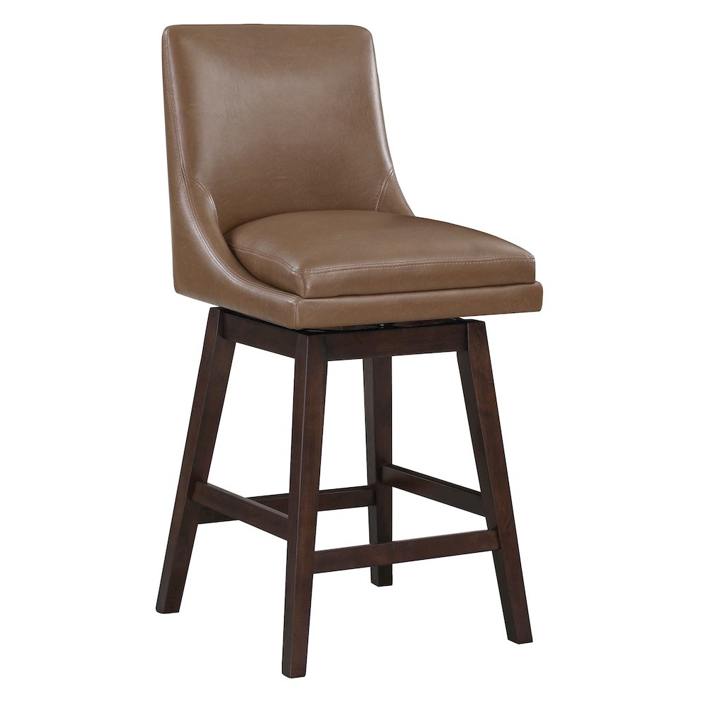 Allingham 26" Swivel Counter Stool with Dark Walnut Legs in Molasses Faux Leather
