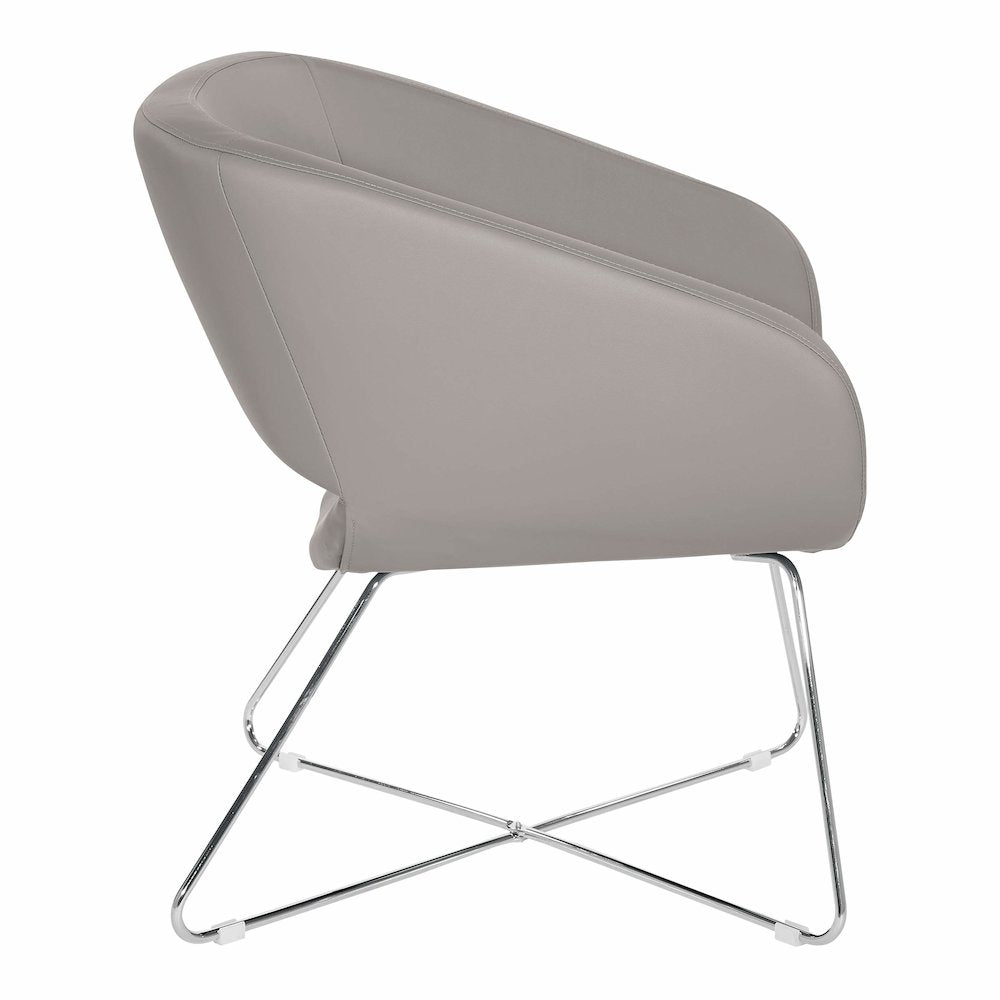 Lounge Chair in Grey Faux Leather with Chrome Base, LRL-R103