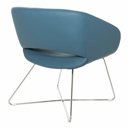 Lounge Chair in Blue Faux Leather with Chrome Base, LRL-R105