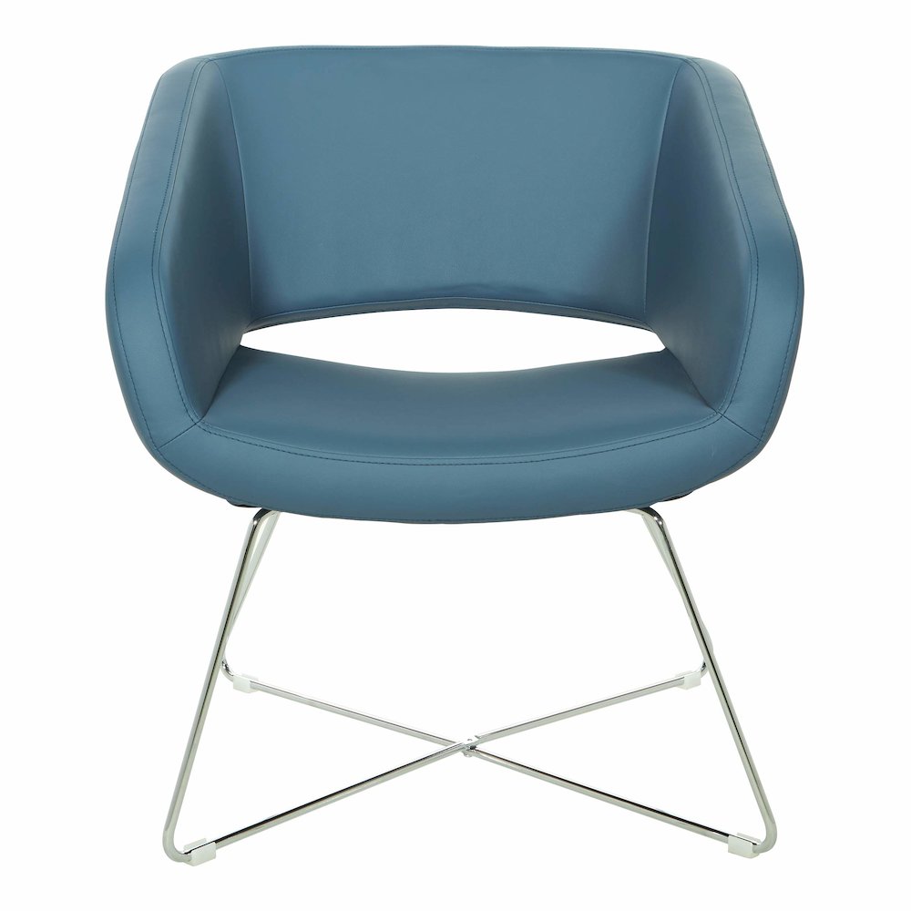 Lounge Chair in Blue Faux Leather with Chrome Base, LRL-R105