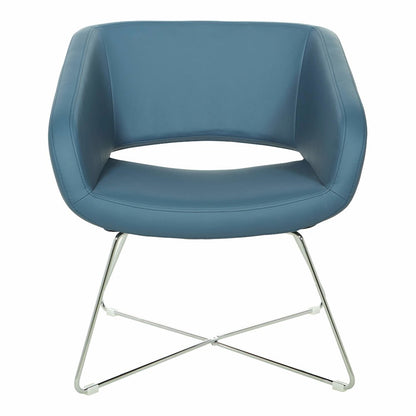 Lounge Chair in Blue Faux Leather with Chrome Base, LRL-R105