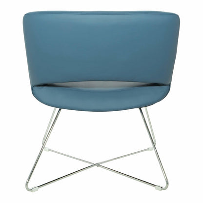 Lounge Chair in Blue Faux Leather with Chrome Base, LRL-R105