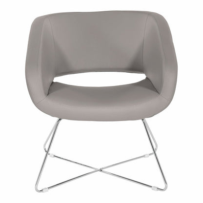 Lounge Chair in Grey Faux Leather with Chrome Base, LRL-R103