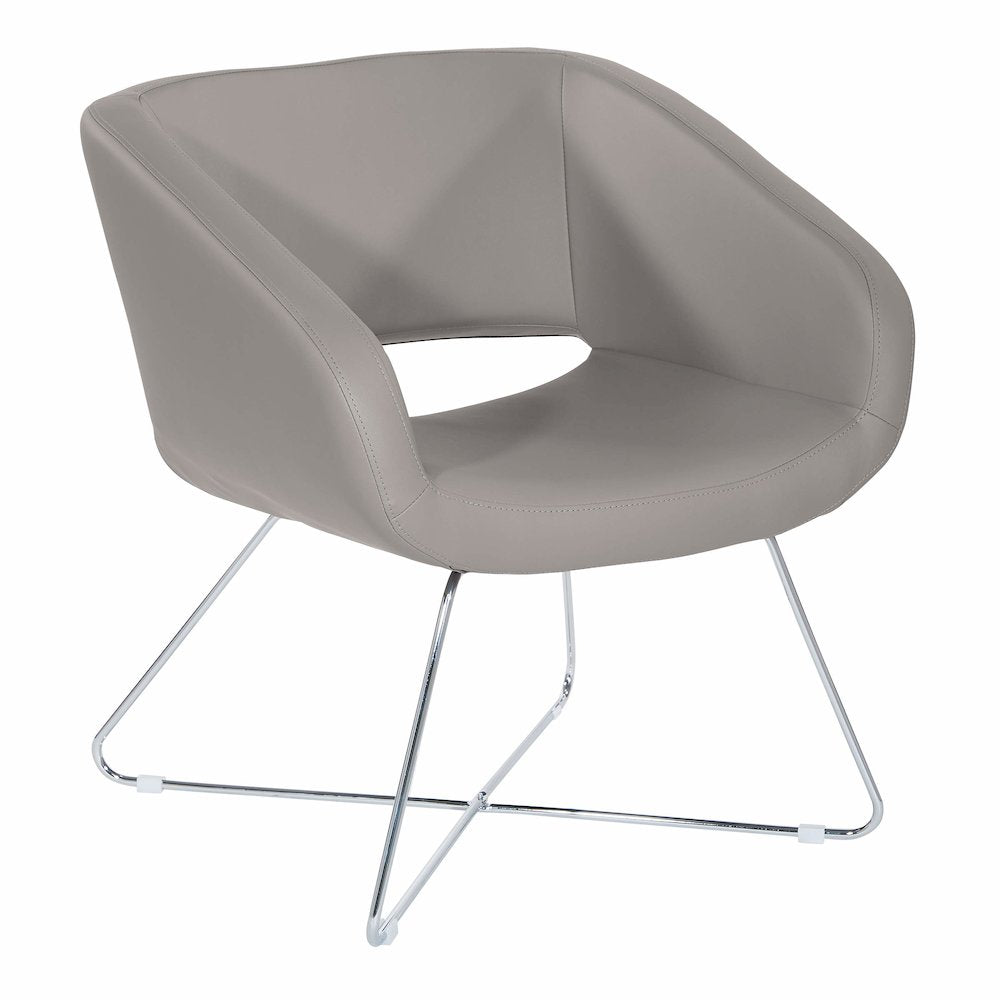 Lounge Chair in Grey Faux Leather with Chrome Base, LRL-R103