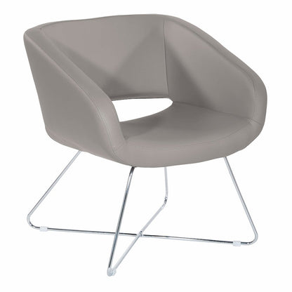 Lounge Chair in Grey Faux Leather with Chrome Base, LRL-R103