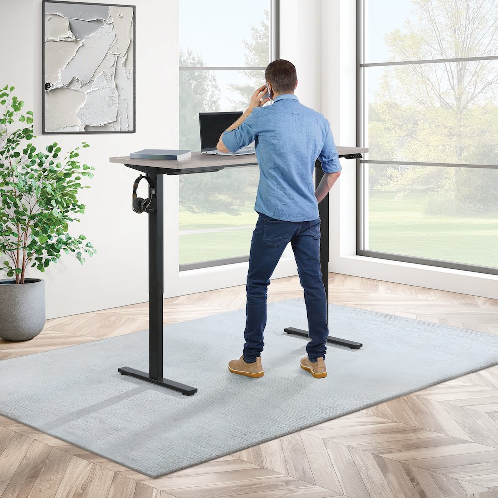 Primo 59"W Sit to Stand Electric Height Adjustable Desk With Light Grey Top