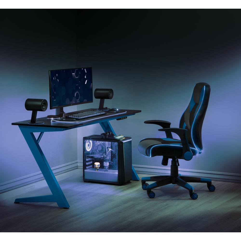 Beta Battlestation Gaming Desk with Black Carbon Top and Matte Blue Legs, BET25-BLU