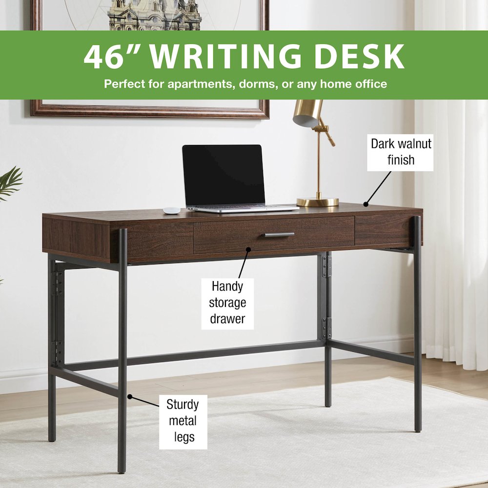 Sedona 46" Writing Desk with Drawer in Elegant Walnut Finish