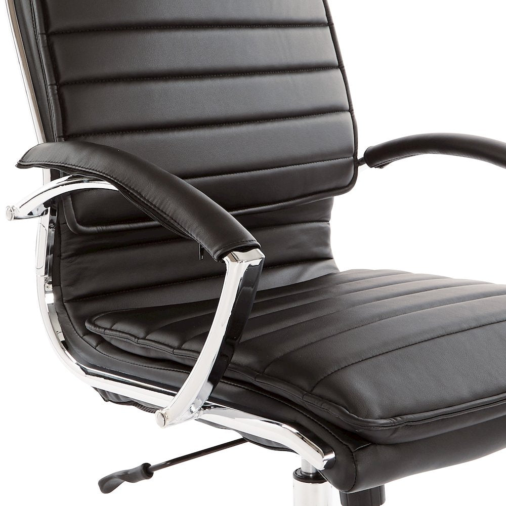 High Back Manager's Faux Leather Chair with Chrome Base, Removable Arm Sleeves