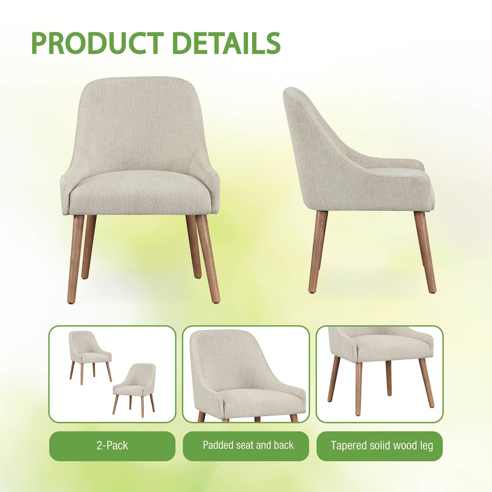 Kaylen Dining Chair 2-Pack in Linen Fabric with Medium Oak Legs