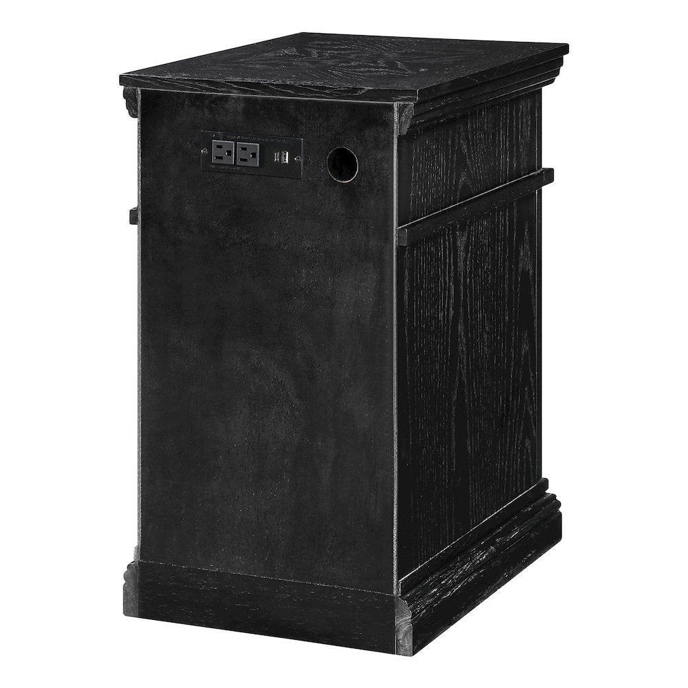 Chair Side Table with 1 Drawer and 1 Glass Door with Power Strip in Black Finish