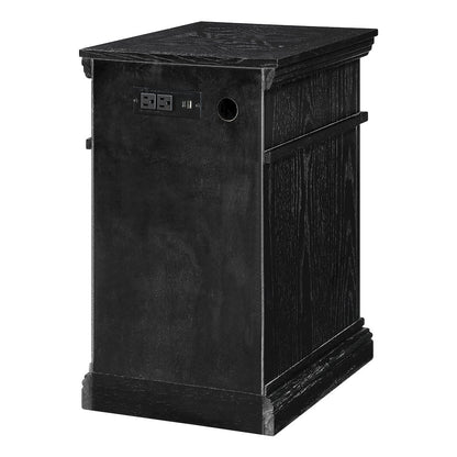 Chair Side Table with 1 Drawer and 1 Glass Door with Power Strip in Black Finish