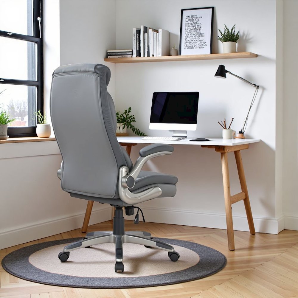 Ergonomic Leather Office Chair – Executive High Back Gray Desk Chair