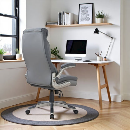 Ergonomic Leather Office Chair – Executive High Back Gray Desk Chair