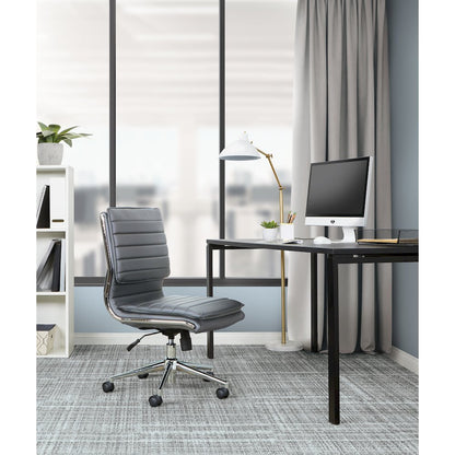 Armless Mid Back Manager's Faux Leather Chair in Charcoal with Chrome Base.