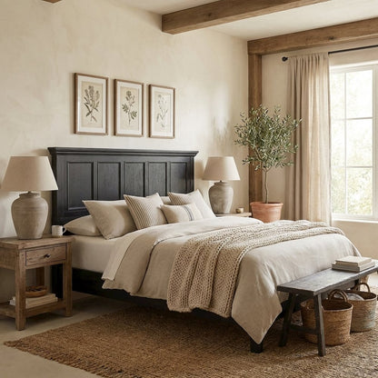 Rustic Black King Bed Headboard, Mahogany, Steel Frame for Farmhouse Décor