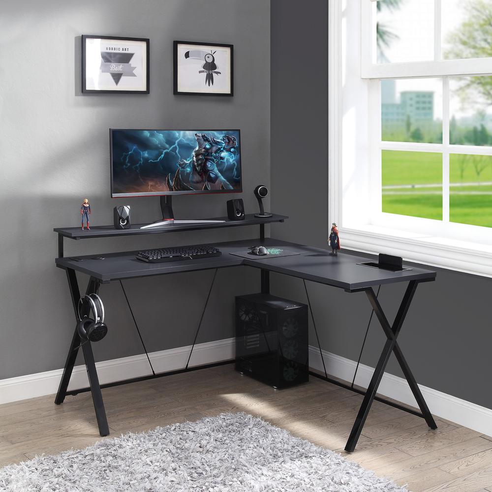 Checkpoint Battlestation L shaped Gaming Desk with RGB LED Lights, CKP5454GLD