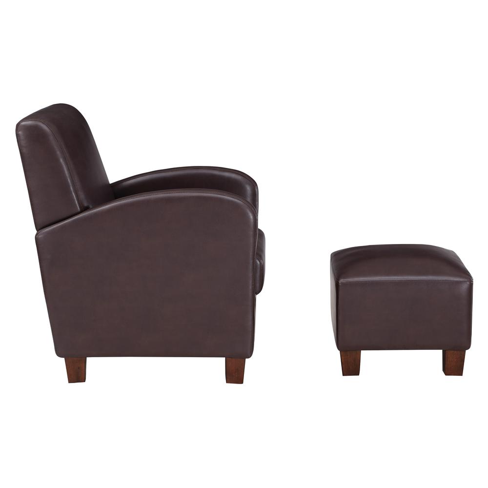 Aiden Chair & Ottoman Cocoa Faux Leather with Medium Espresso Legs, ADN-PD24