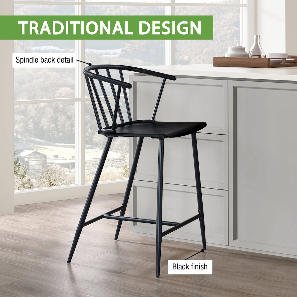 Lincoln All Metal Counter Stool in Black Finish