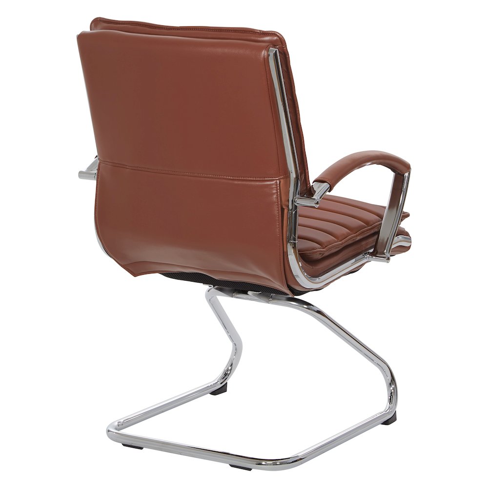 Guest Faux Leather Chair in Saddle with Chrome Base, Removable Arms
